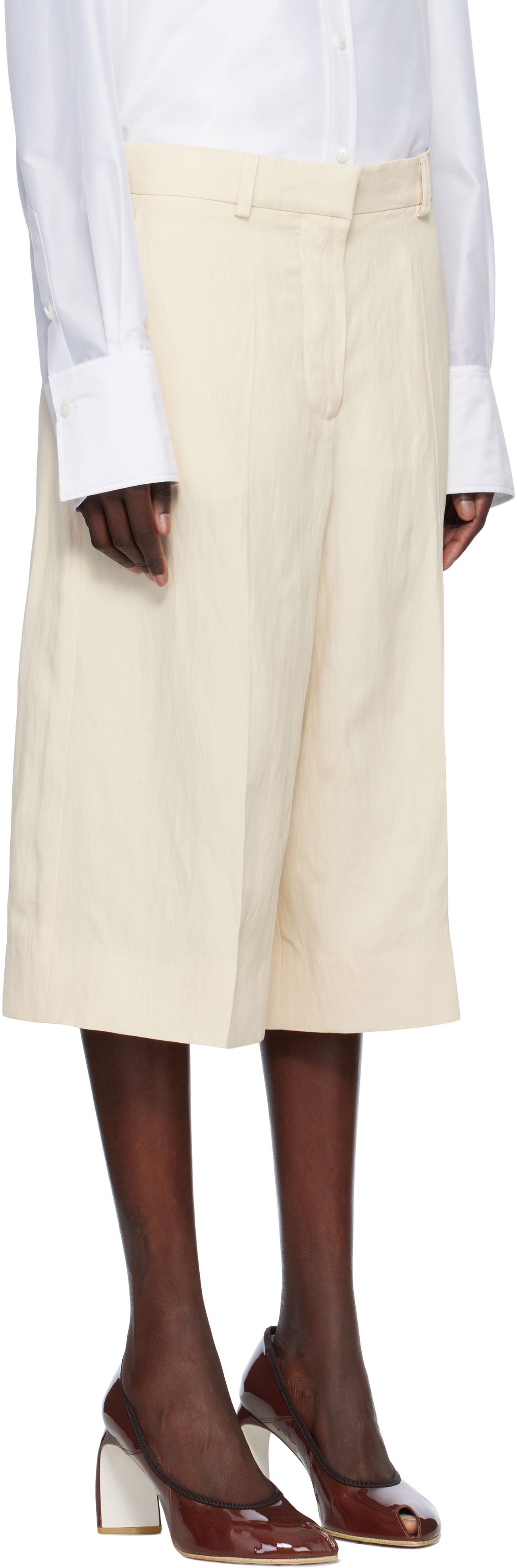 Къси панталони Stella McCartney Stella McCartney Linen Culotte Shorts Бежово | 640251STA49, 1