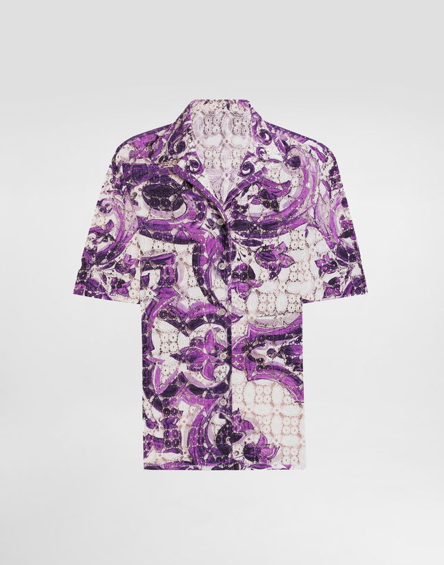 Dolce & Gabbana Majolica Print Crochet Lace Shirt