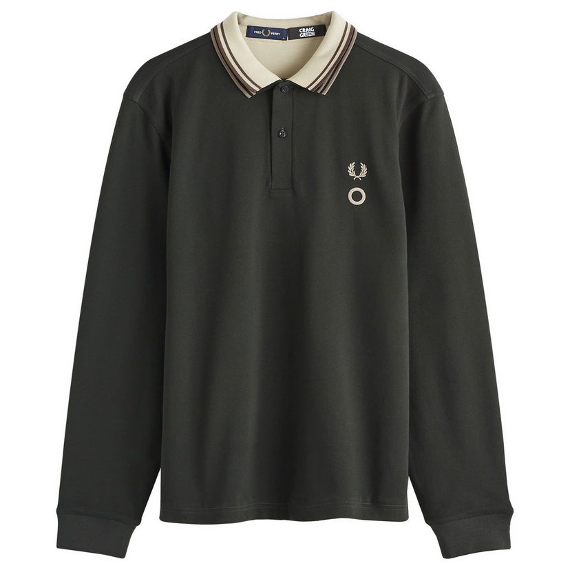 Поло тениска Fred Perry Double Layer Long Sleeve Polo Зелено | SM8154-GRN