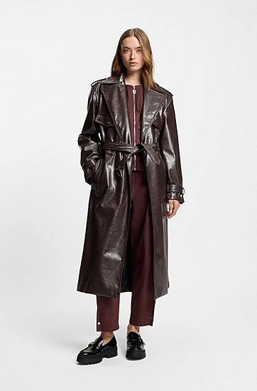 Тренчкот BOSS Long-length relaxed-fit trench coat in faux leather Кафяво | 50542286, 1