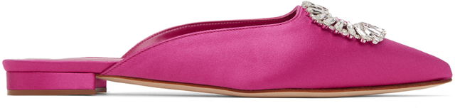 Manolo Blahnik Sigulona Satin Mules with Jewel Embellishment