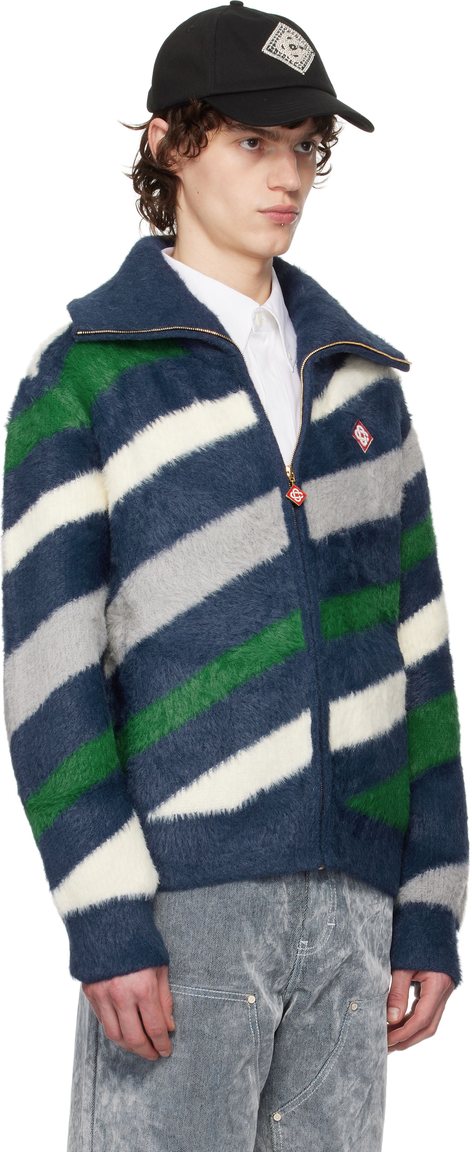 Пуловер Casablanca Casablanca Striped Fluffy Zip-Up Jacket Синьо | MPS25-KW-830-01, 1
