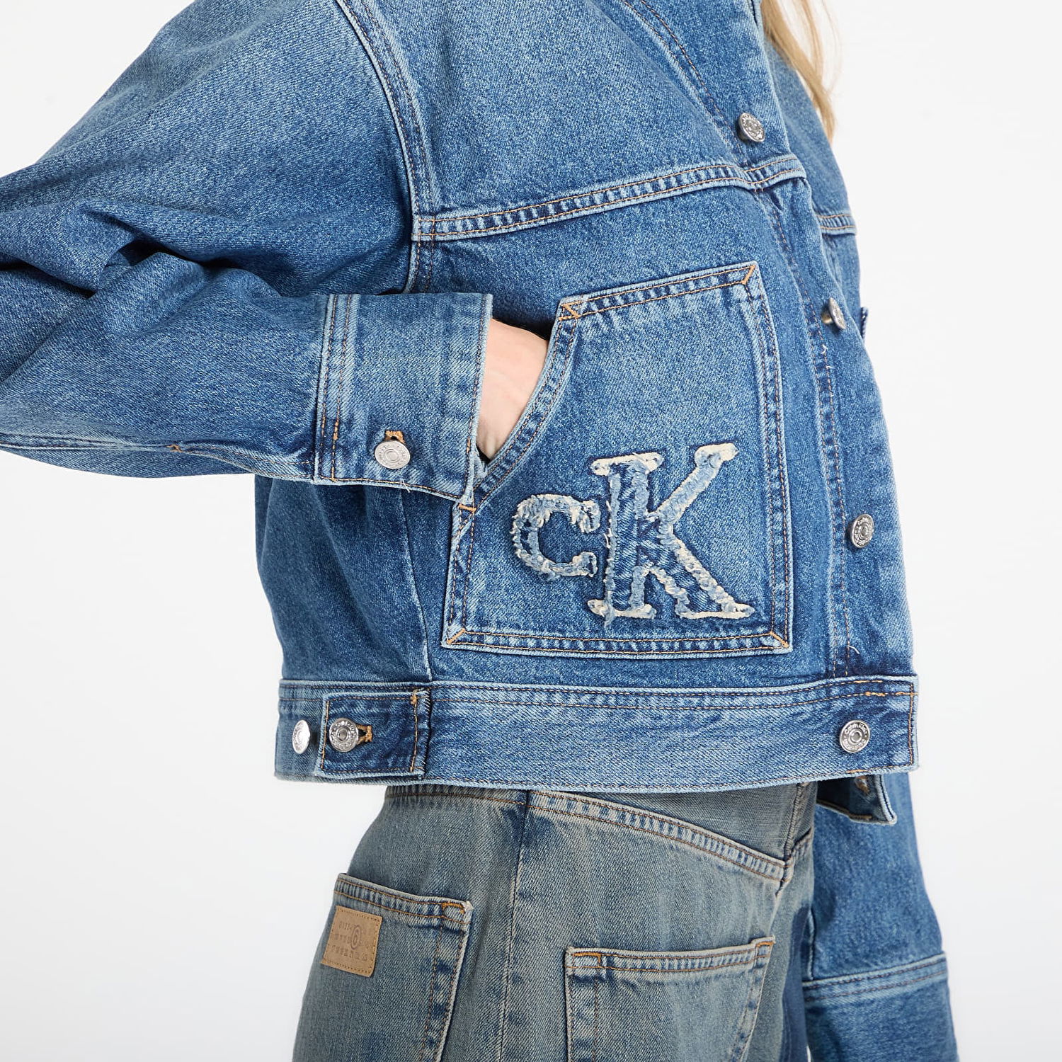 Яке CALVIN KLEIN Workwear Cropped Denim Jacket with K Applique Синьо | LV047E906G 3NL, 1