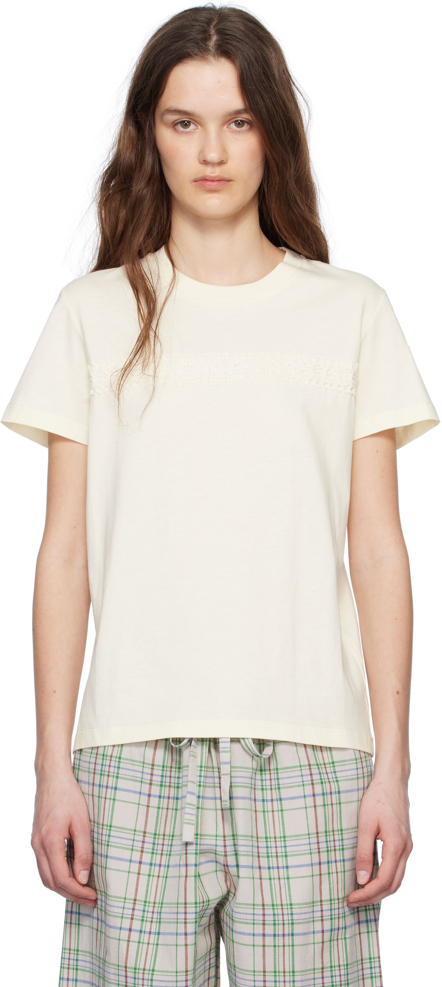 Тениска Moncler Moncler Short Sleeve T-Shirt with Lace Detail Жълто | K10938C0004489AUO, 0