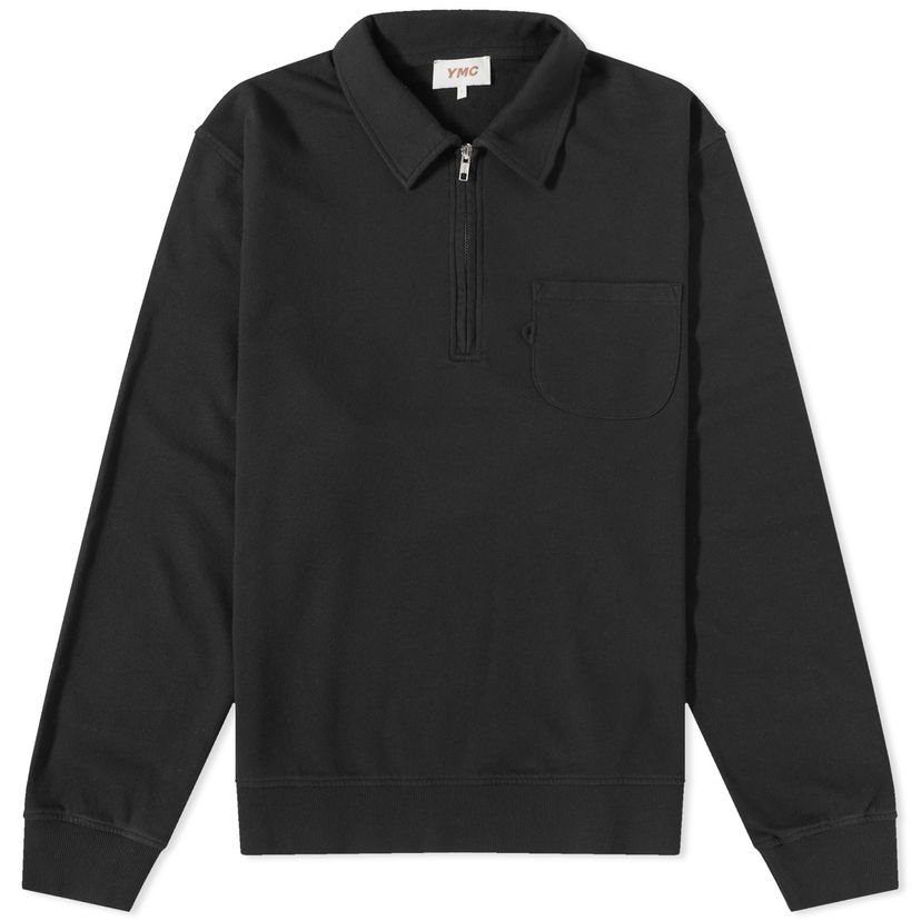 Суитчър YMC Sugden Half Zip Sweatshirt Черно | P7AZB-01