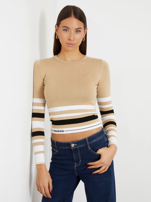Пуловер GUESS Striped Sweater Бежово | W4RR46Z2Y72, 0