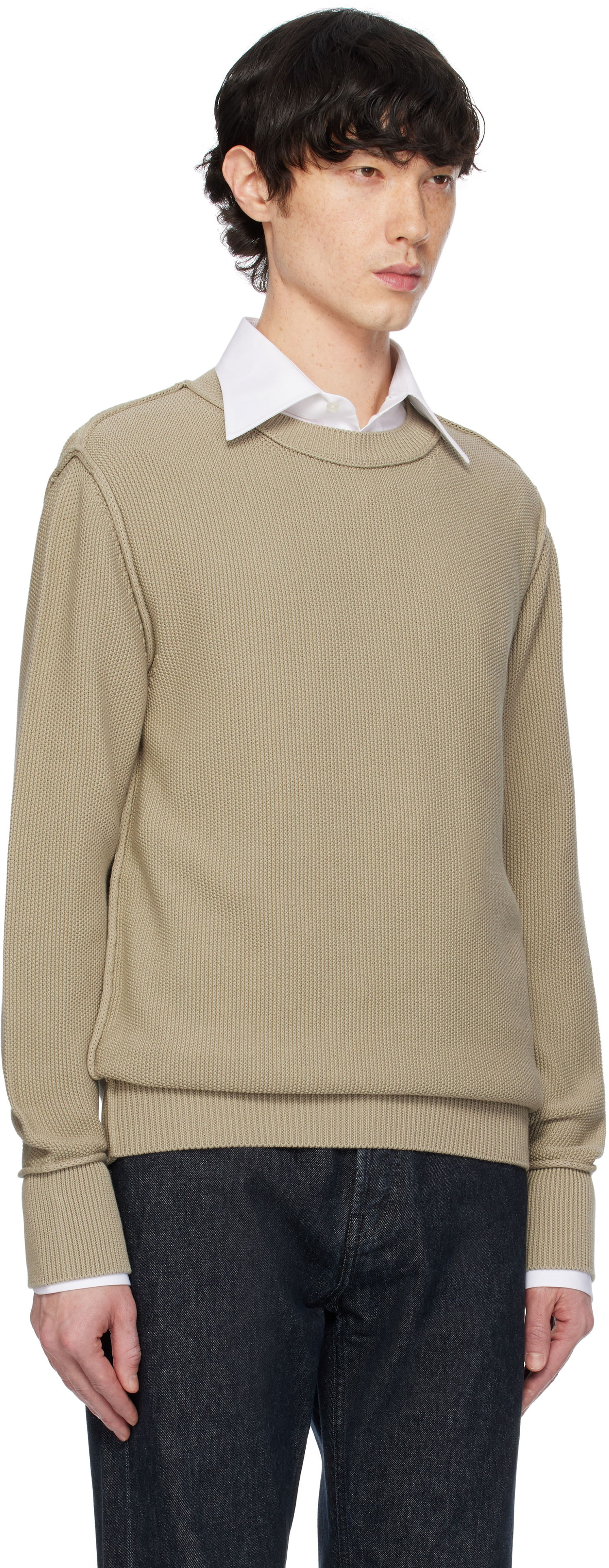Пуловер Moncler Moncler Textured Cotton Sweater Бежово | K10919C00001M1367, 1