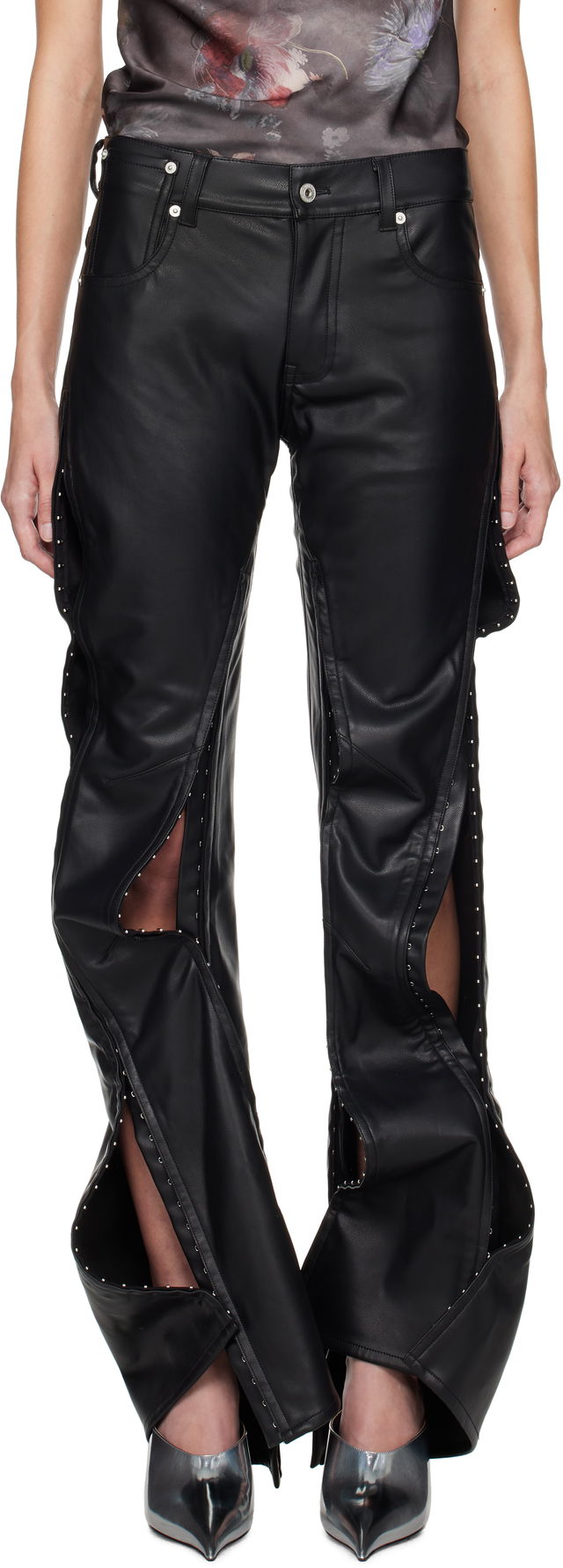 Faux-Leather Hook-Eye Pants