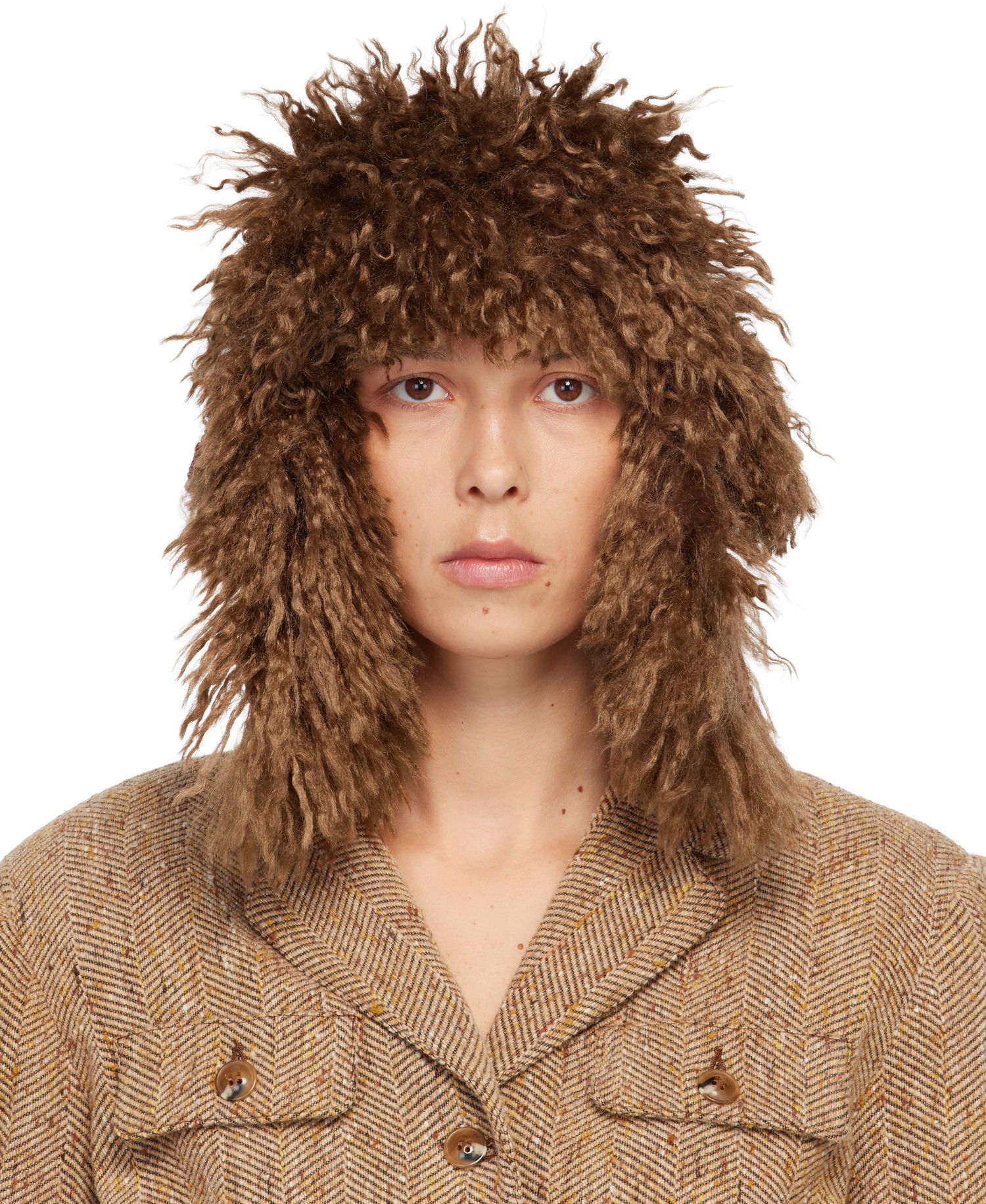Шапка Anna Sui Anna Sui Shaggy Curly Faux Fur Aviator Hat Кафяво | 725D90, 0
