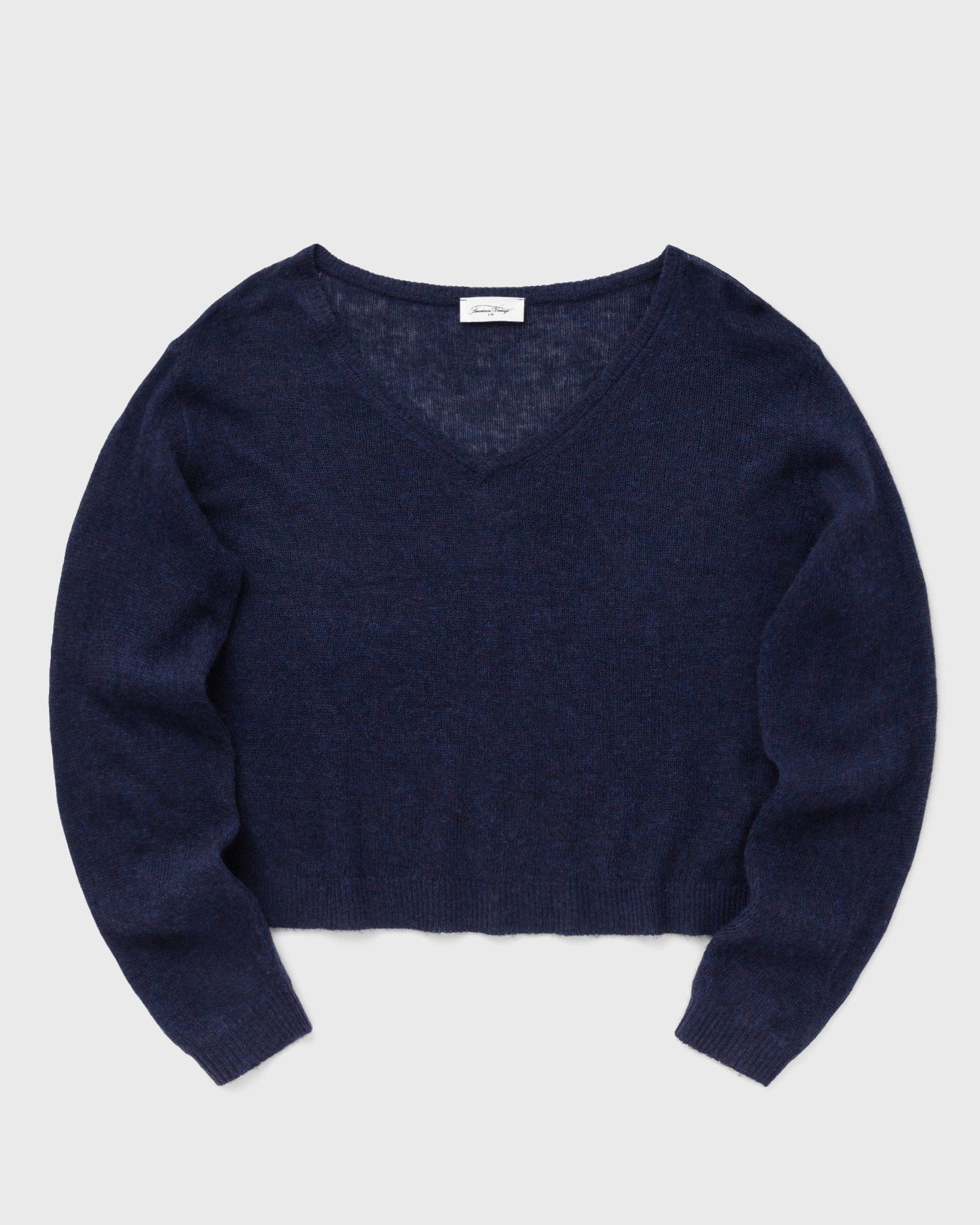 Пуловер American Vintage American Vintage V-Neck Cropped Sweater Тъмно синьо | DUM18AE25-NAVY-CHINE, 0