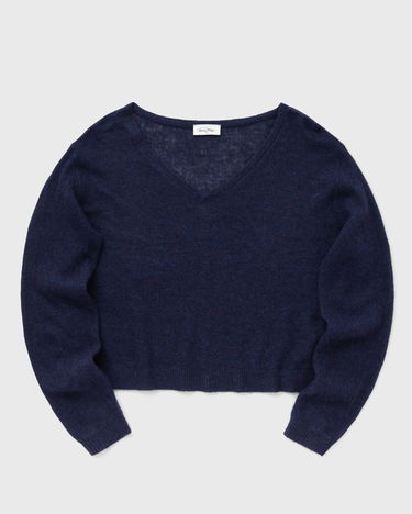 Пуловер American Vintage American Vintage V-Neck Cropped Sweater Тъмно синьо | DUM18AE25-NAVY-CHINE, 0
