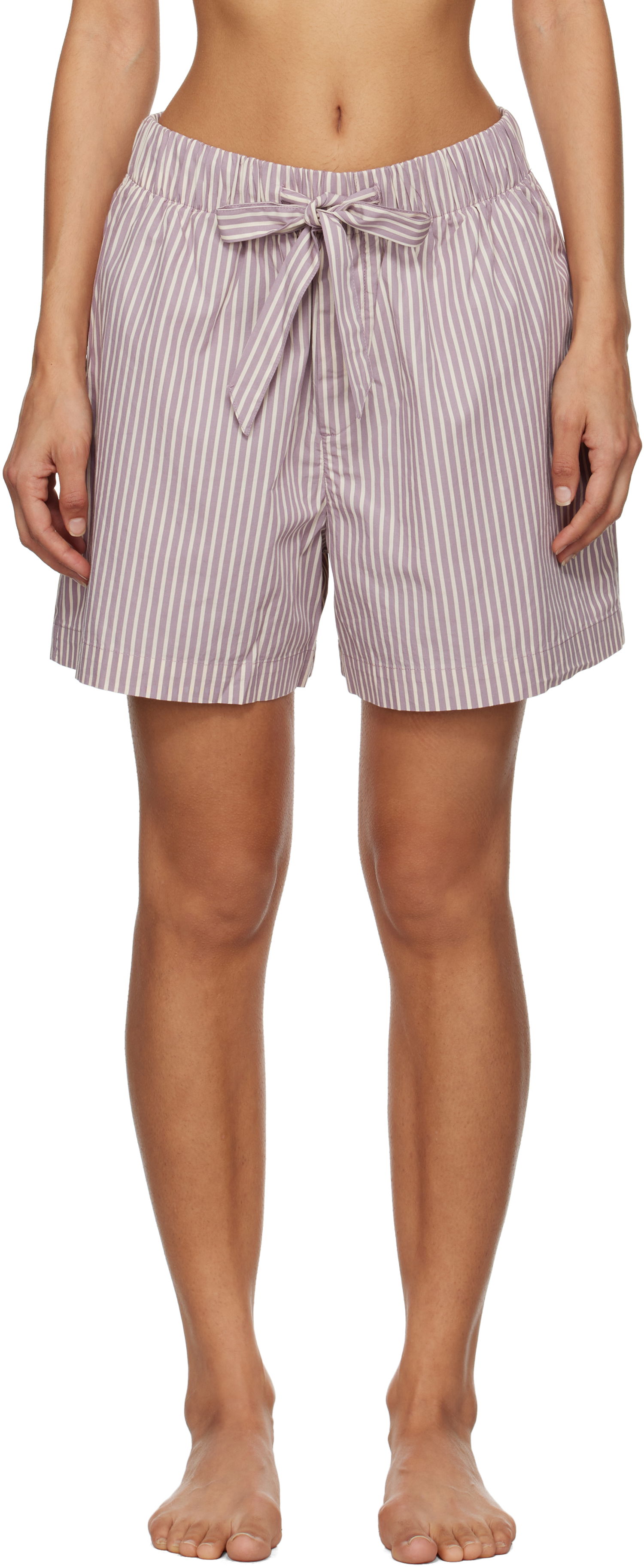 Къси панталони TEKLA Striped Poplin Pajama Shorts Лилаво | SWS-SKST, 0