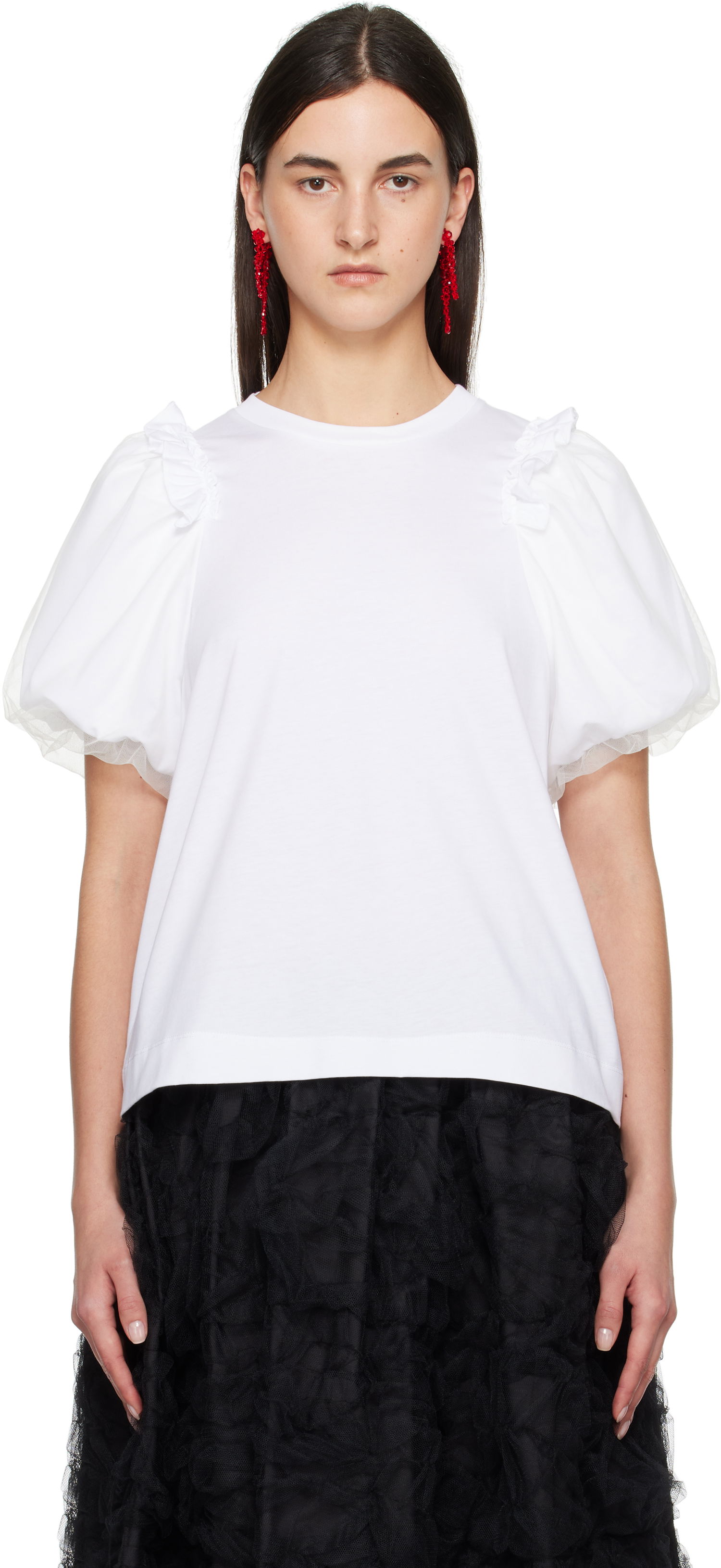 Тениска Simone Rocha Simone Rocha Tulle Overlay Puff Sleeve T-Shirt Бяло | 5179 0553, 0