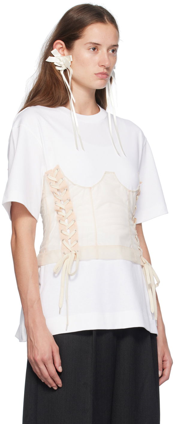 Тениска Simone Rocha Simone Rocha Corset Panel Boxy T-Shirt Бяло | 5282 0562, 1