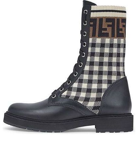 Кецове и обувки FENDI FENDI Leather Biker Boots with Stretch Fabric Черно | 8T6780AD7AF1BPG