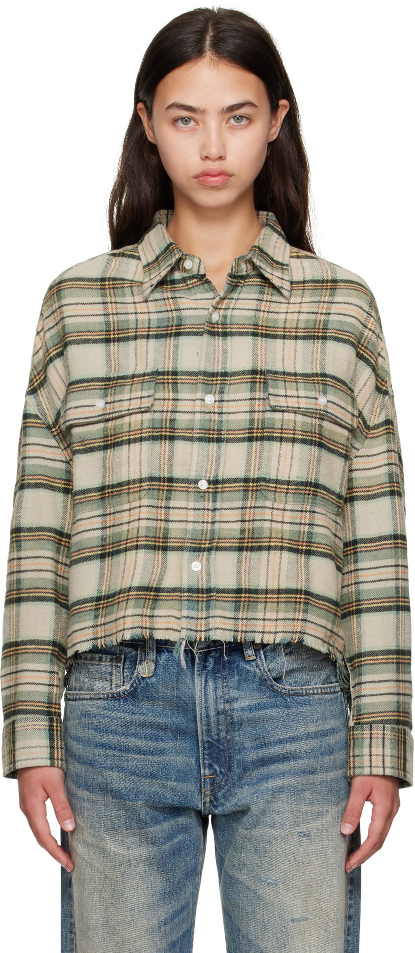 Риза R13 R13 Cropped Plaid Shirt Зелено | R13W7298-R558B