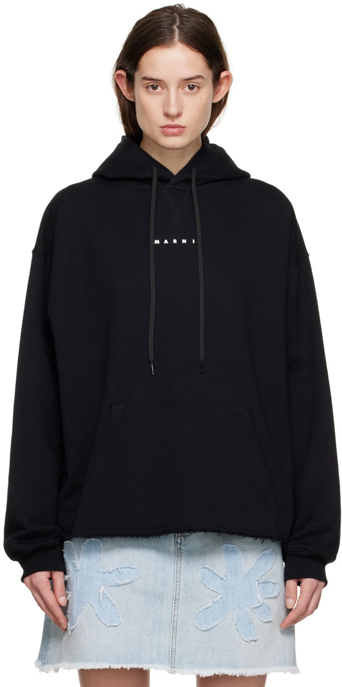 Суитчър Marni Raw Edge Hoodie Черно | FLJE0176P1 USCU87