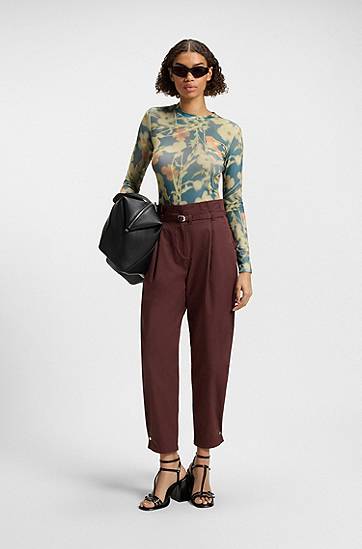 Тениска BOSS Floral Print Stretch-Mesh Top Многоцветен | 50542422, 1