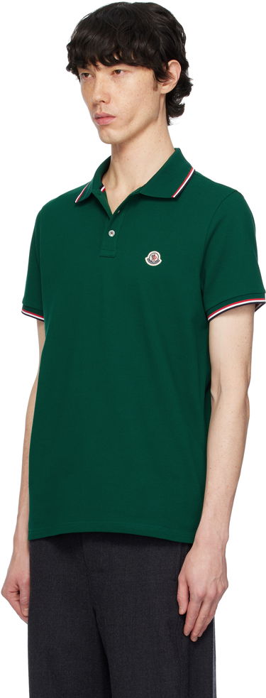 Поло тениска Moncler Moncler Cotton Piquet Polo Shirt with Tricolor Trim Зелено | K10918A7030084556, 3