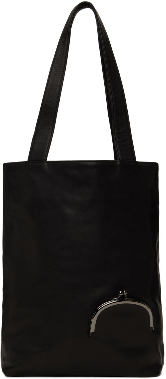 Голяма пазарска чанта Yohji Yamamoto Black Soft Leather Clasp Tote Черно | DB-I84-706, 0