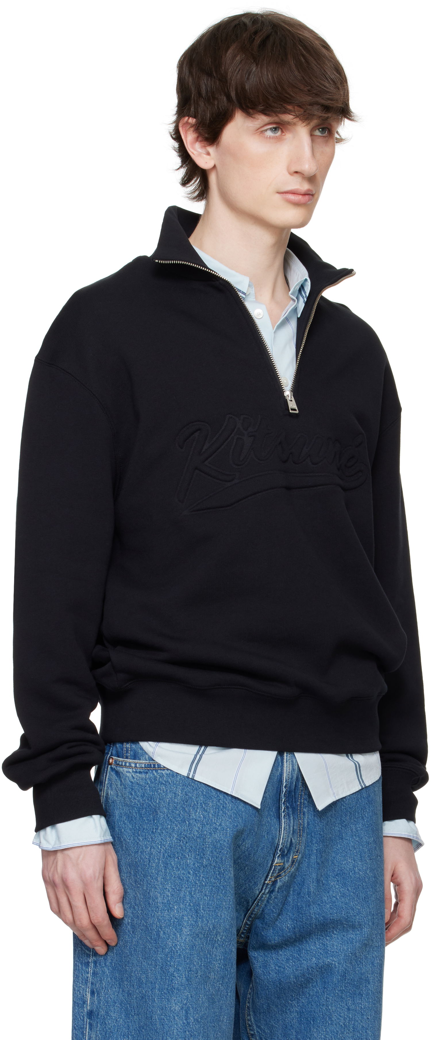 Суитчър MAISON KITSUNÉ Maison Kitsuné Varsity Half Zip Sweater Черно | OM00302KM0321, 1