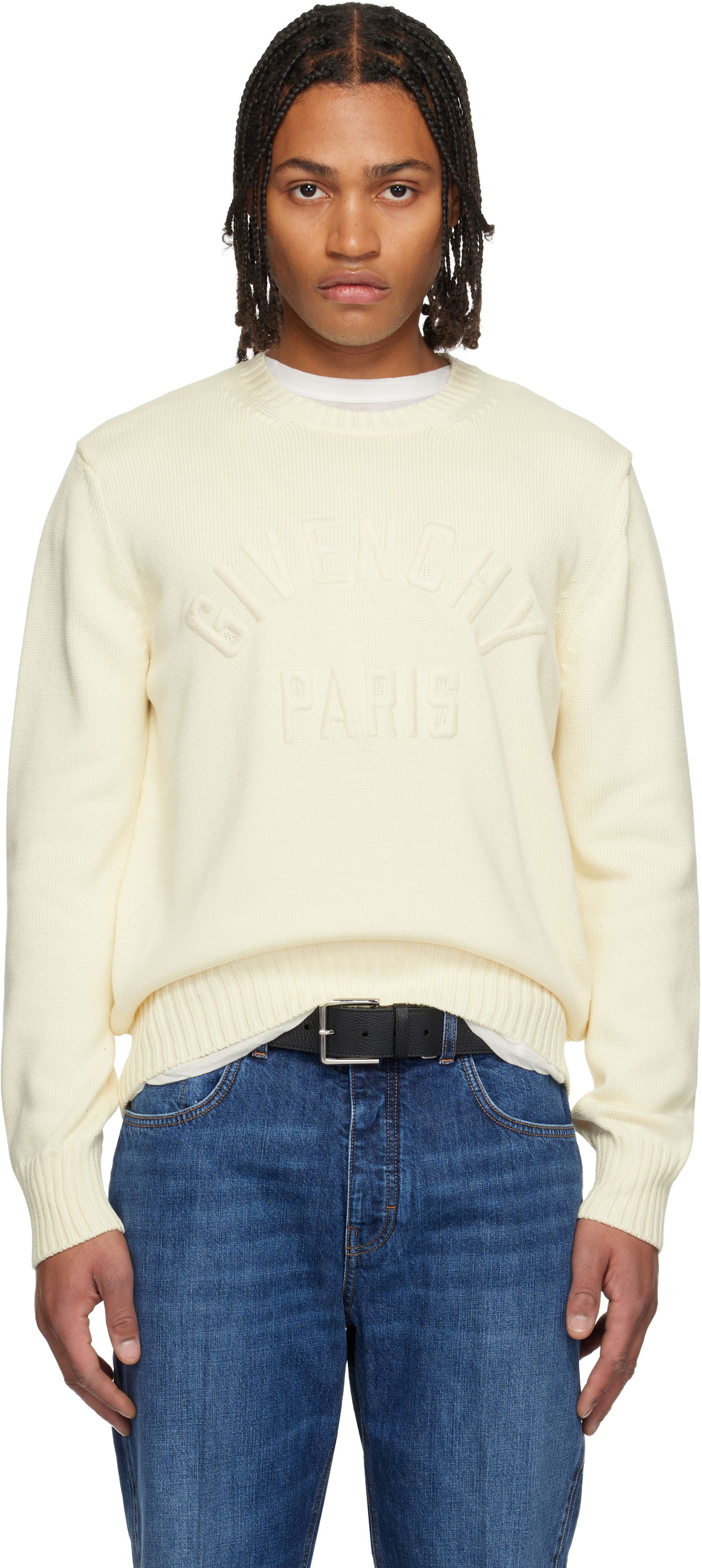 Пуловер Givenchy Embossed Lettering Cotton Knit Sweater Бяло | BM90W04YNM150, 0