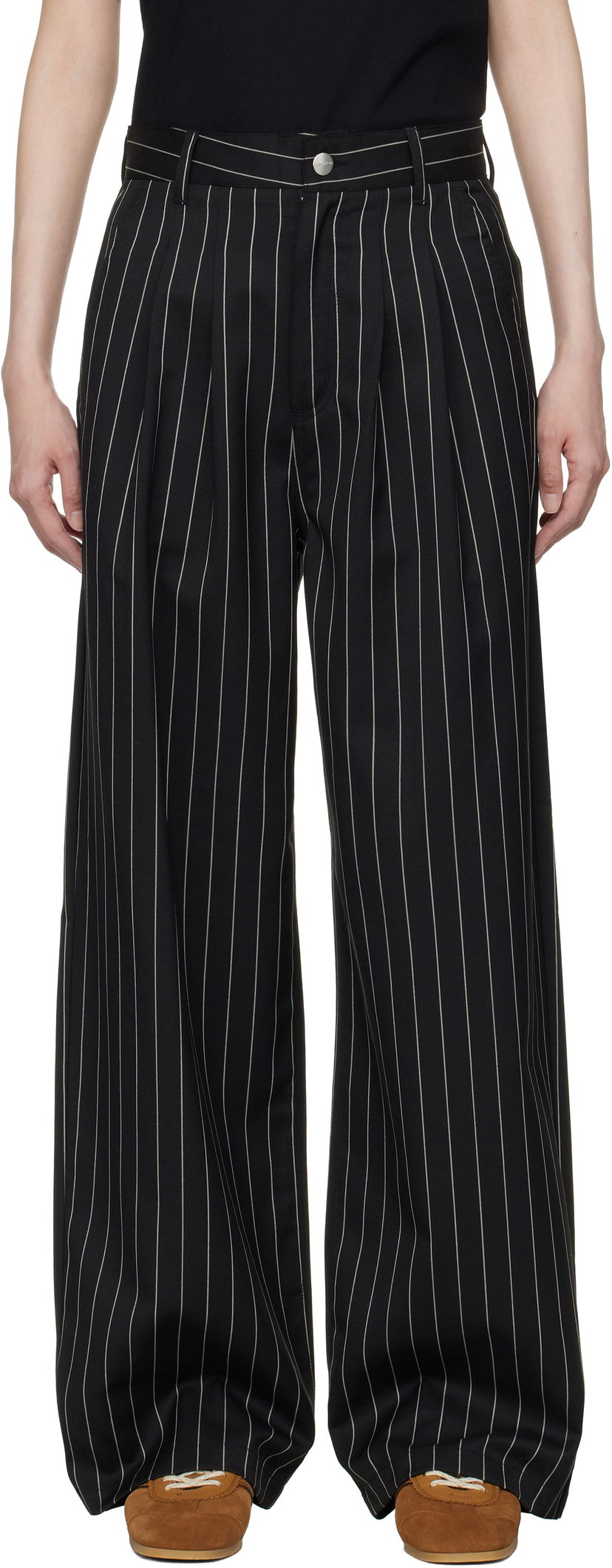 Панталони Carhartt WIP Work In Progress Seaton Pinstripe Wide-Leg Trousers Черно | I034450 2MBXX