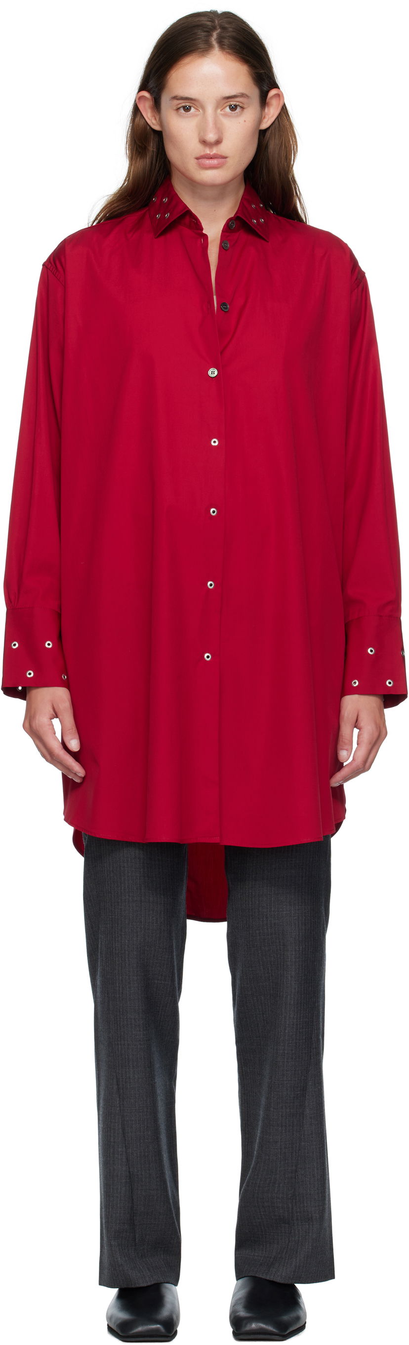 Pокля OUR LEGACY Frock Shirt Midi Dress Червено | W4257FL