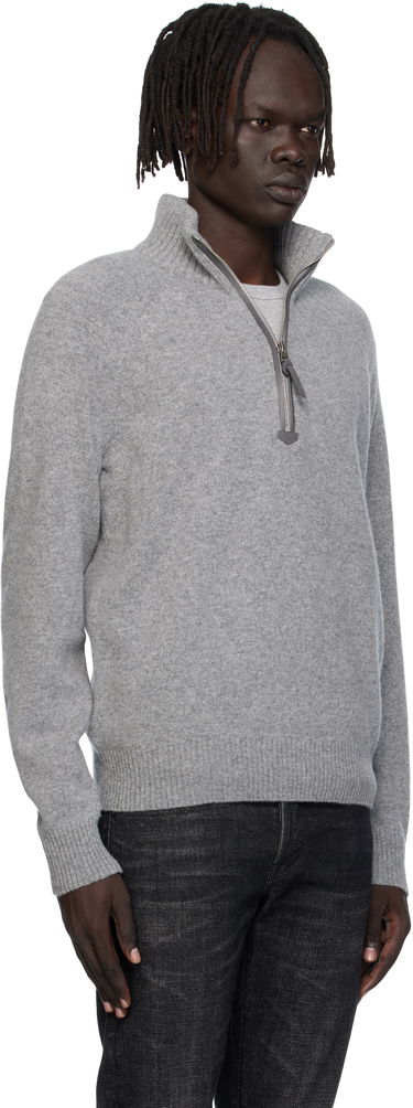 Пуловер Tom Ford TOM FORD Lambswool & Cashmere Half-Zip Sweater Сиво | KFL004-YMW106, 1
