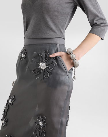 Пола Dolce & Gabbana Dolce & Gabbana Organza Midi Skirt with Floral Embroidery Сиво | F4C1BZGDCTCS8400, 3
