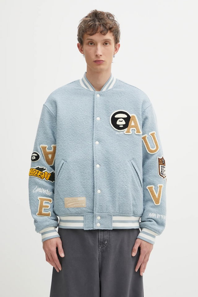 Main Universe Oversize Textured Varsity Patched Bomber Jacket