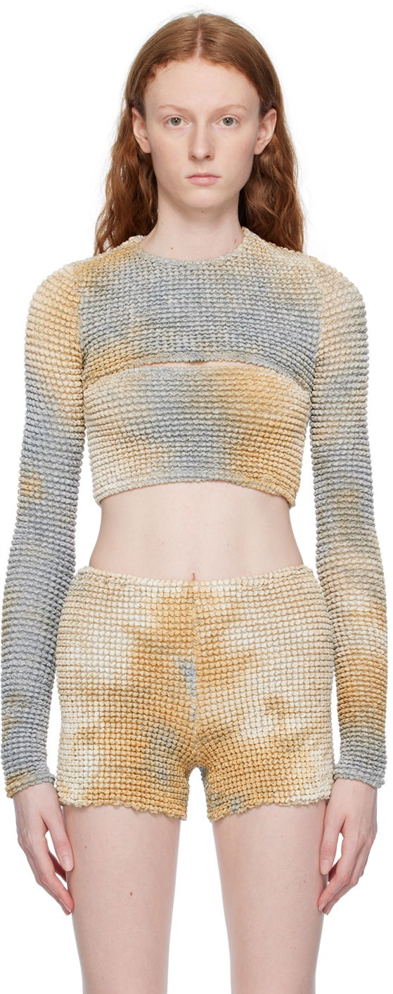 Тениска Off-White Beige & Navy Double Long Sleeve T-Shirt Бежово | OWAD216S23FAB0056200, 0