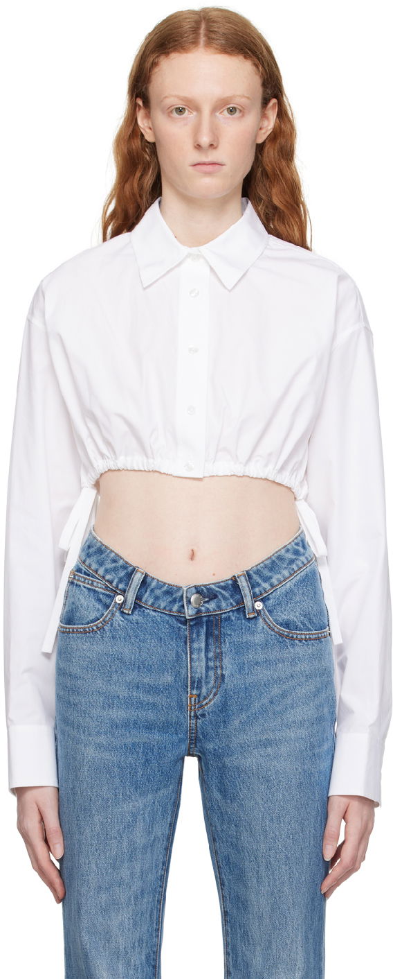 Риза Alexander Wang Alexanderwang.t Cropped Tie-Hem Shirt Бяло | 4WC3231400