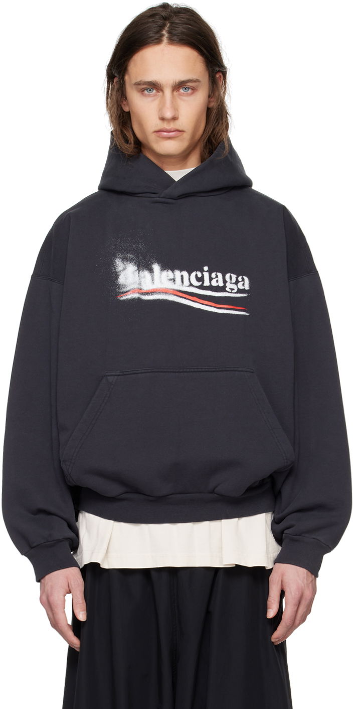 Суитчър Balenciaga Black Political Stencil Hoodie Черно | 767877TQVI71569, 0