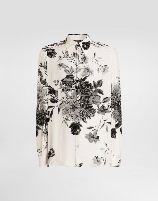 Flower Bouquet-print Gold Jacquard Shirt
