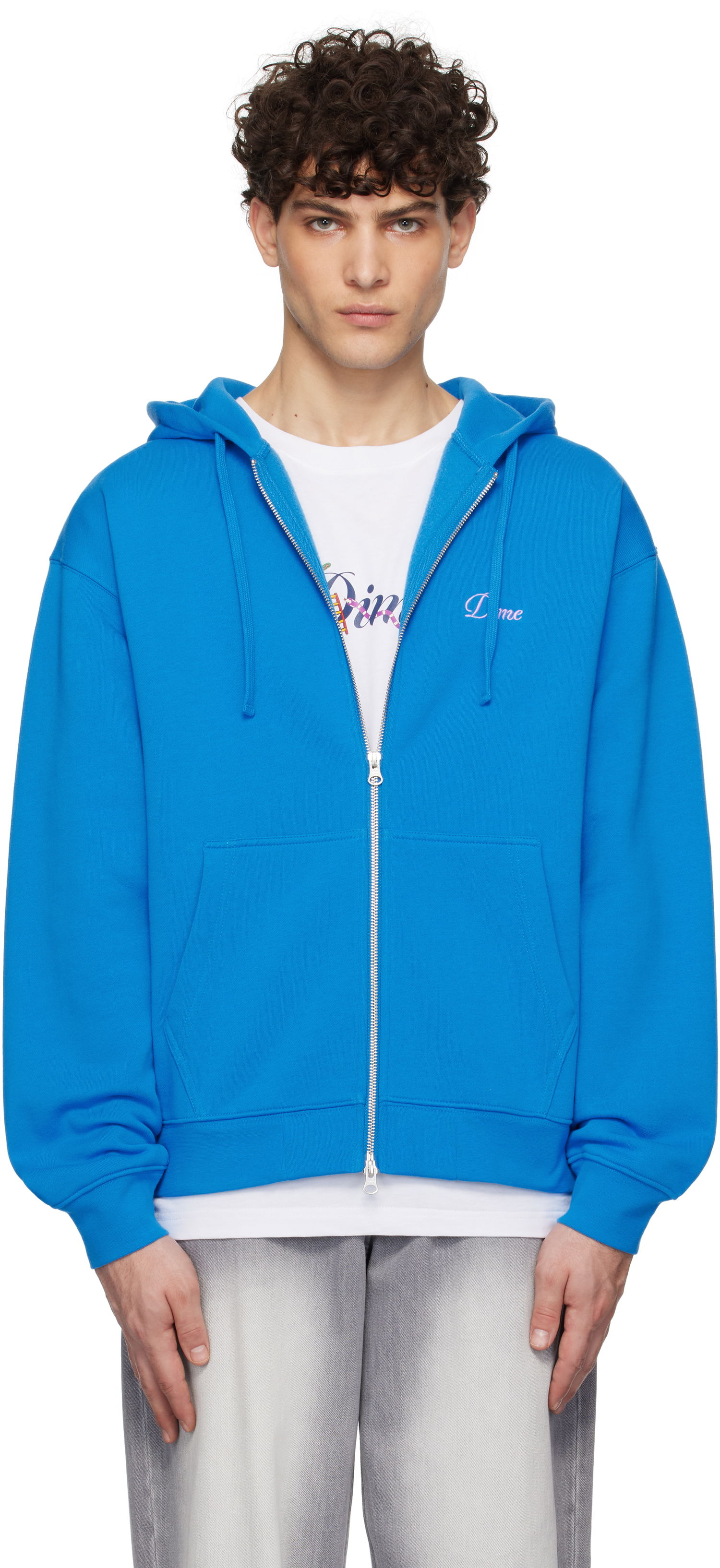 Суитчър Dime Cursive Logo Zip Hoodie Синьо | DIMEHO2453COB, 0