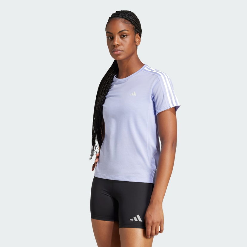 Тениска adidas Performance Own the Run 3-Stripes Tee Лилаво | JD2276