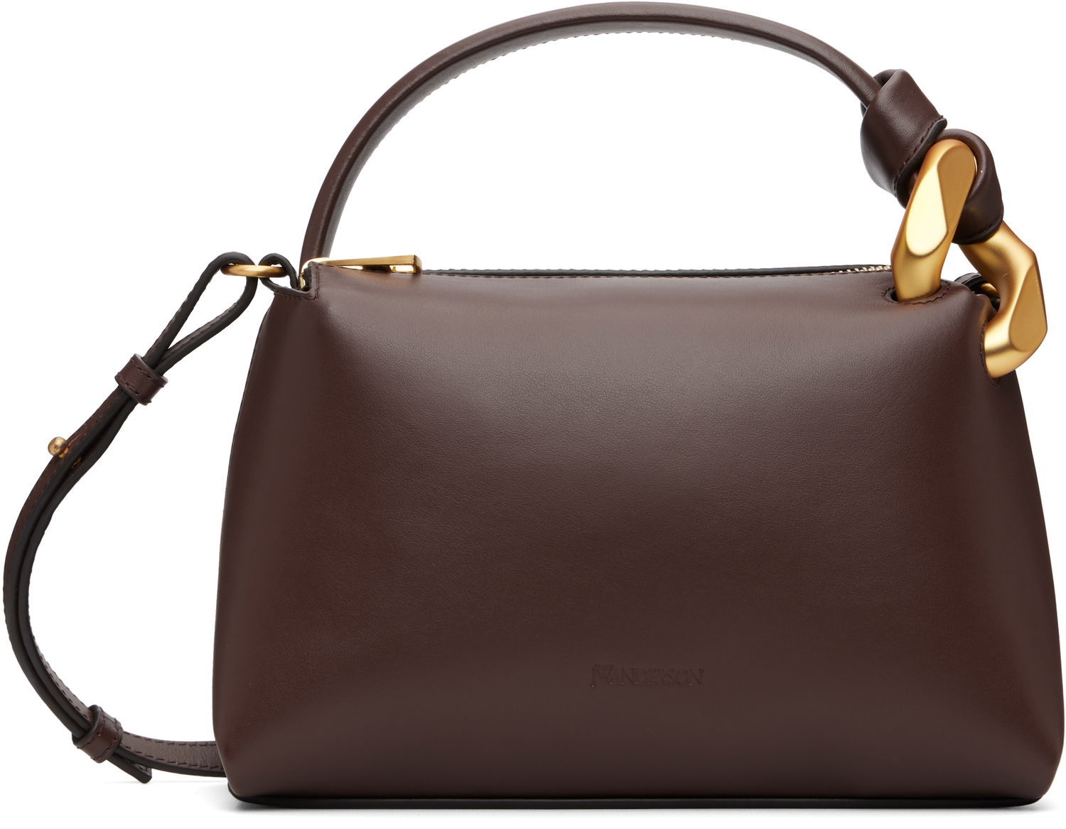 Чанта през рамо JW Anderson JW Anderson The JWA Small Corner Leather Shoulder Bag with Sculptural Link Handle Кафяво | HB0758-LA0232, 0
