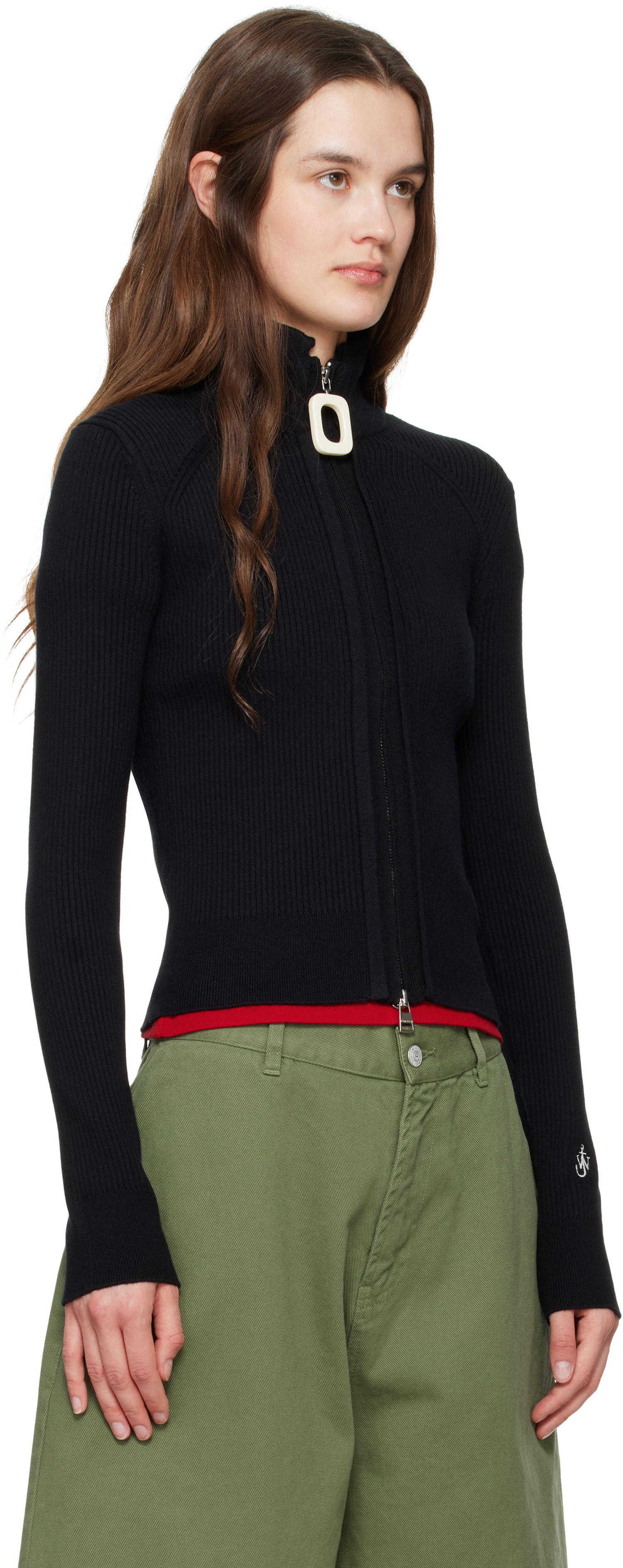 Пуловер JW Anderson JW Anderson Fitted Zip-Up Sweater Черно | KW1353-YN0398, 1