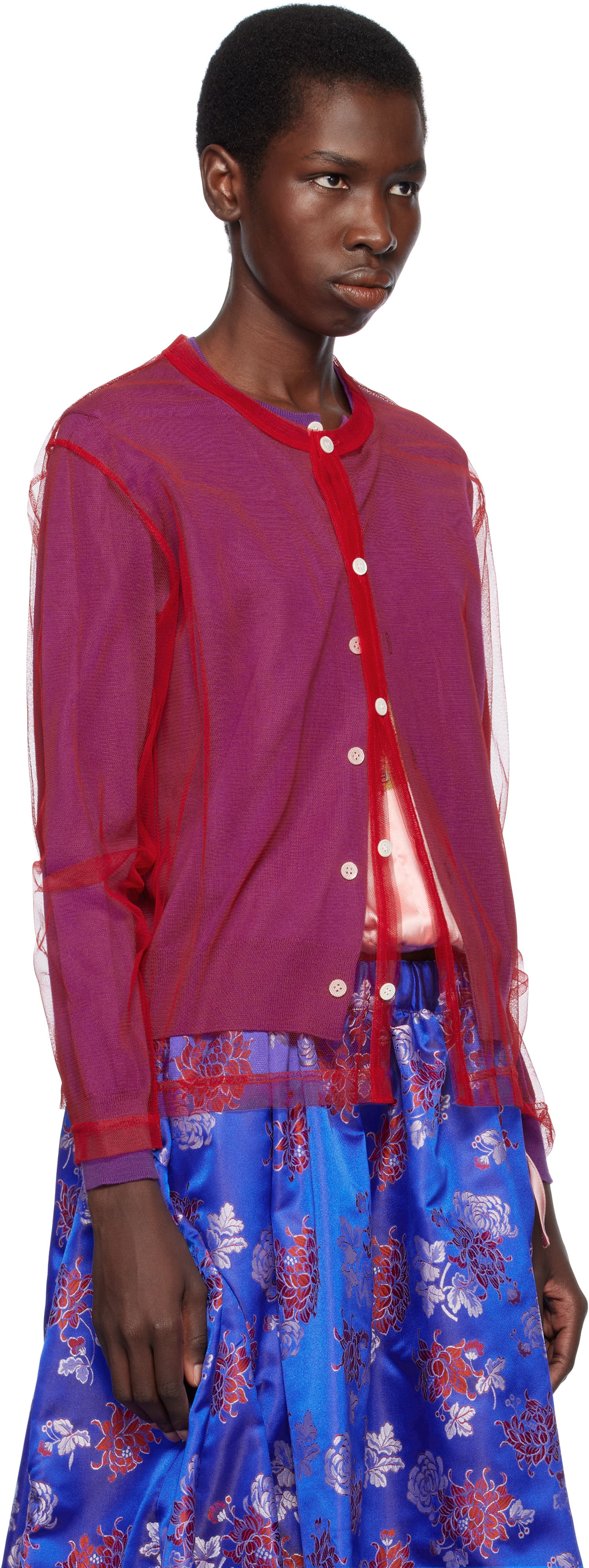 Пуловер Comme des Garçons Comme des Garçons Worsted Wool and Nylon Tulle Cardigan Червено | GO-B020-051-3, 1