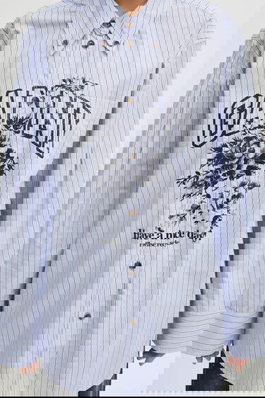 Риза GANNI Stripe Cotton Oversized relaxed classic collar shirt Синьо | W0826, 3