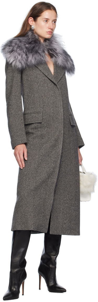 Палта Blumarine Wool Coat With Faux Fur Collar Сиво | A422S076A, 3
