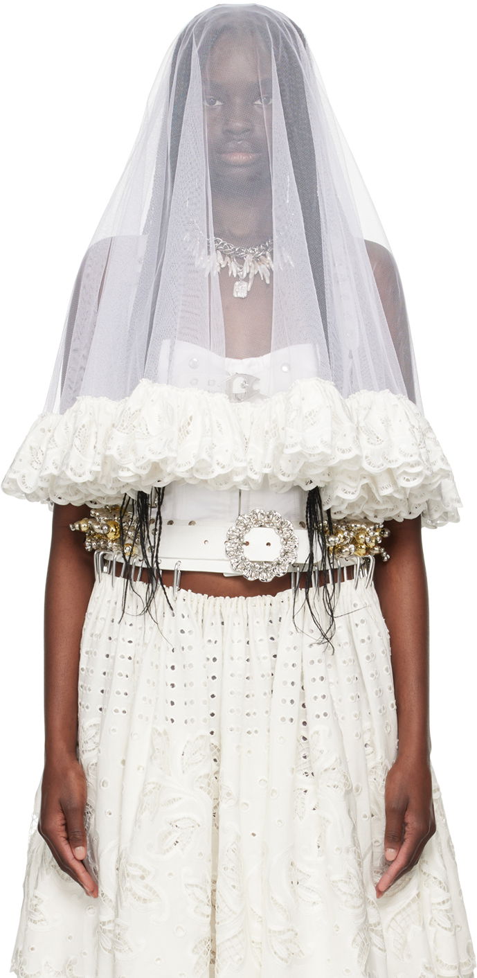 Pокля Chopova Lowena Chopova Lowena Lace-Trimmed Tulle Veil Бяло | 6343W, 0
