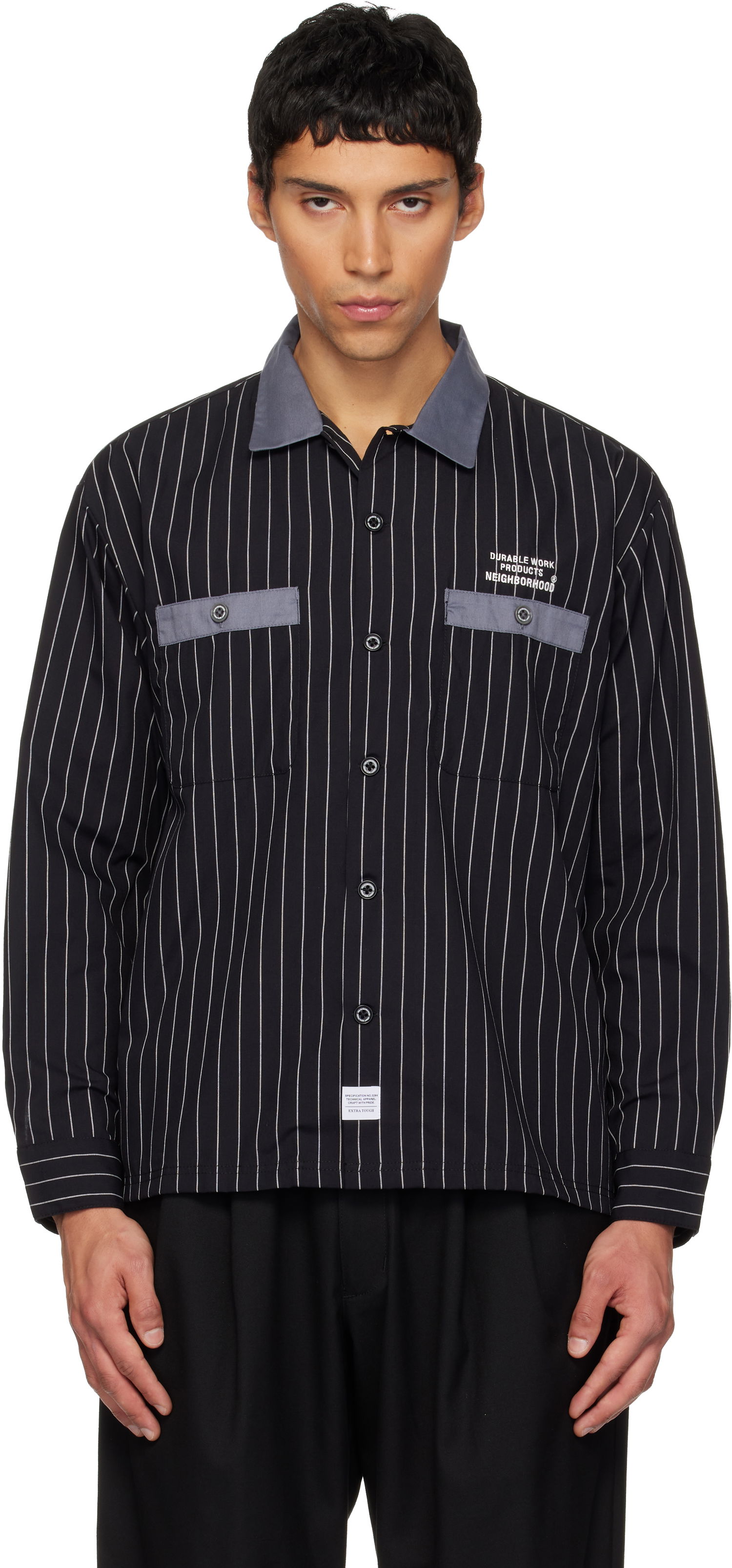 Риза Neighborhood Neighborhood Classic Work Pinstripe Long Sleeve Shirt Черно | 252TSNH-SHM03, 0