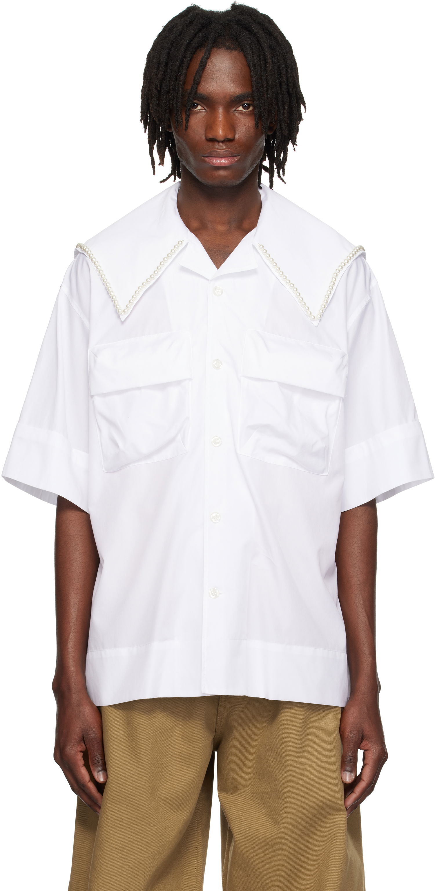 Риза Simone Rocha Simone Rocha Cargo Flap Pocket Sailor Collar Shirt Бяло | 5312B 1025, 0