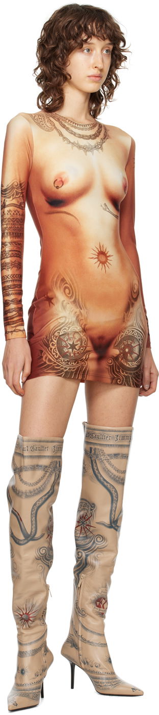 Pокля Jean Paul Gaultier Jean Paul Gaultier 'The Short Body Tattoo' Minidress Бежово | 23/15-F-RO070-J527-25, 3