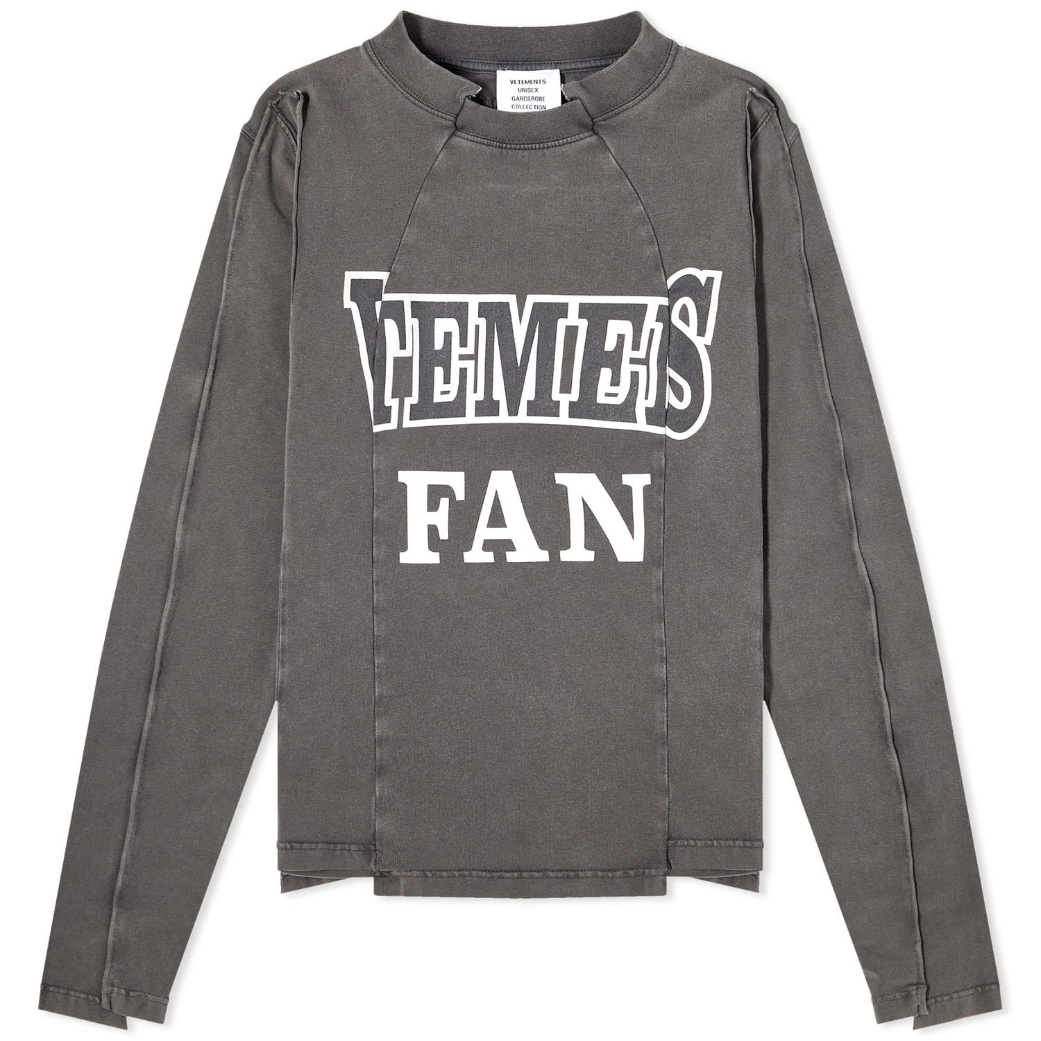 Тениска VETEMENTS Long Sleeve Fan Deconstructed Fitted T-Shirt Washed Black Сиво | UE54LS180B, 0