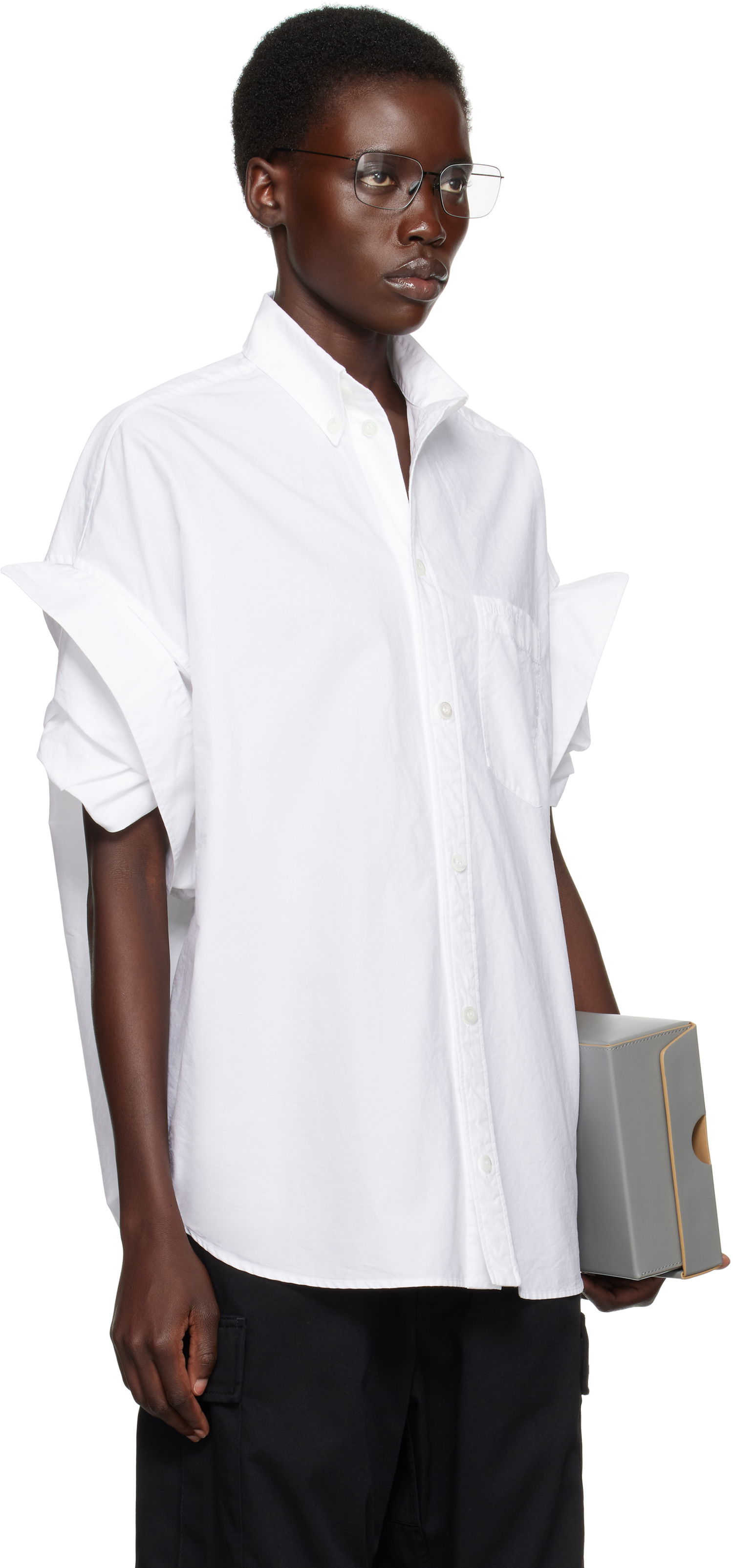 Риза Balenciaga Balenciaga Tucked Sleeve Shirt Бяло | 834033TNM60, 1
