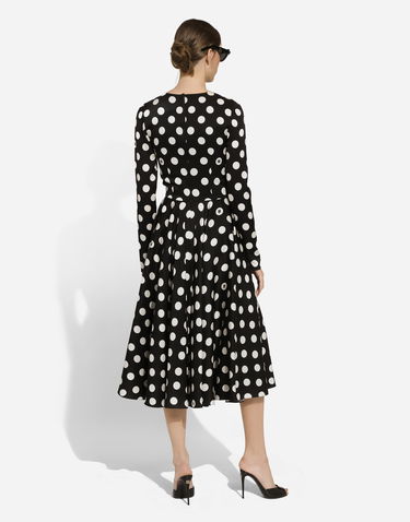Pокля Dolce & Gabbana Charmeuse Calf-Length Circle-Skirt Polka Dot Print Dress Черно | F6JJLTFSA64HNZSW, 2