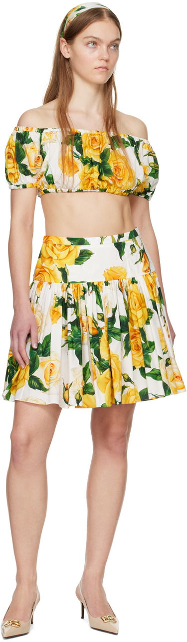 Съкратен топ Dolce & Gabbana Dolce&Gabbana Floral Off-The-Shoulder Crop Top Бяло | F755RT HS5NK, 3